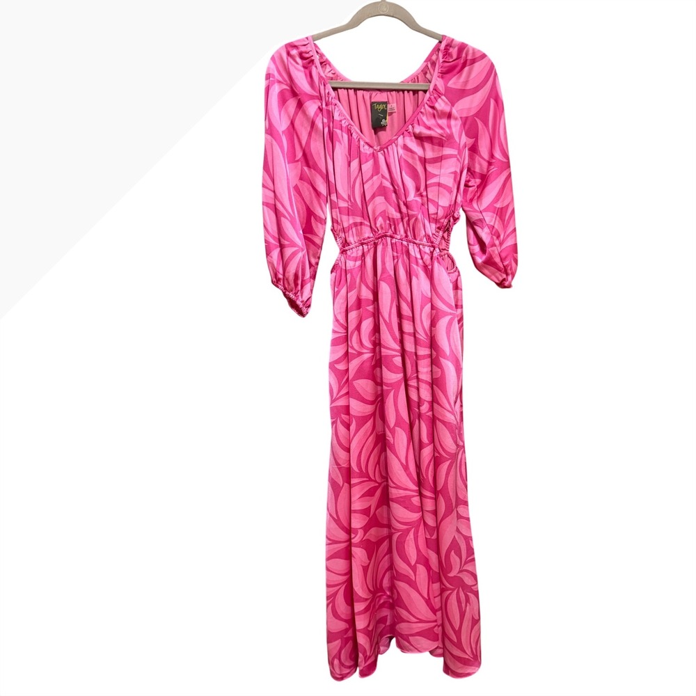 Taylor Maxi‎ Dress Abstract Print 4 Pink Excellent Side Cut-Outs V-Neck NWT